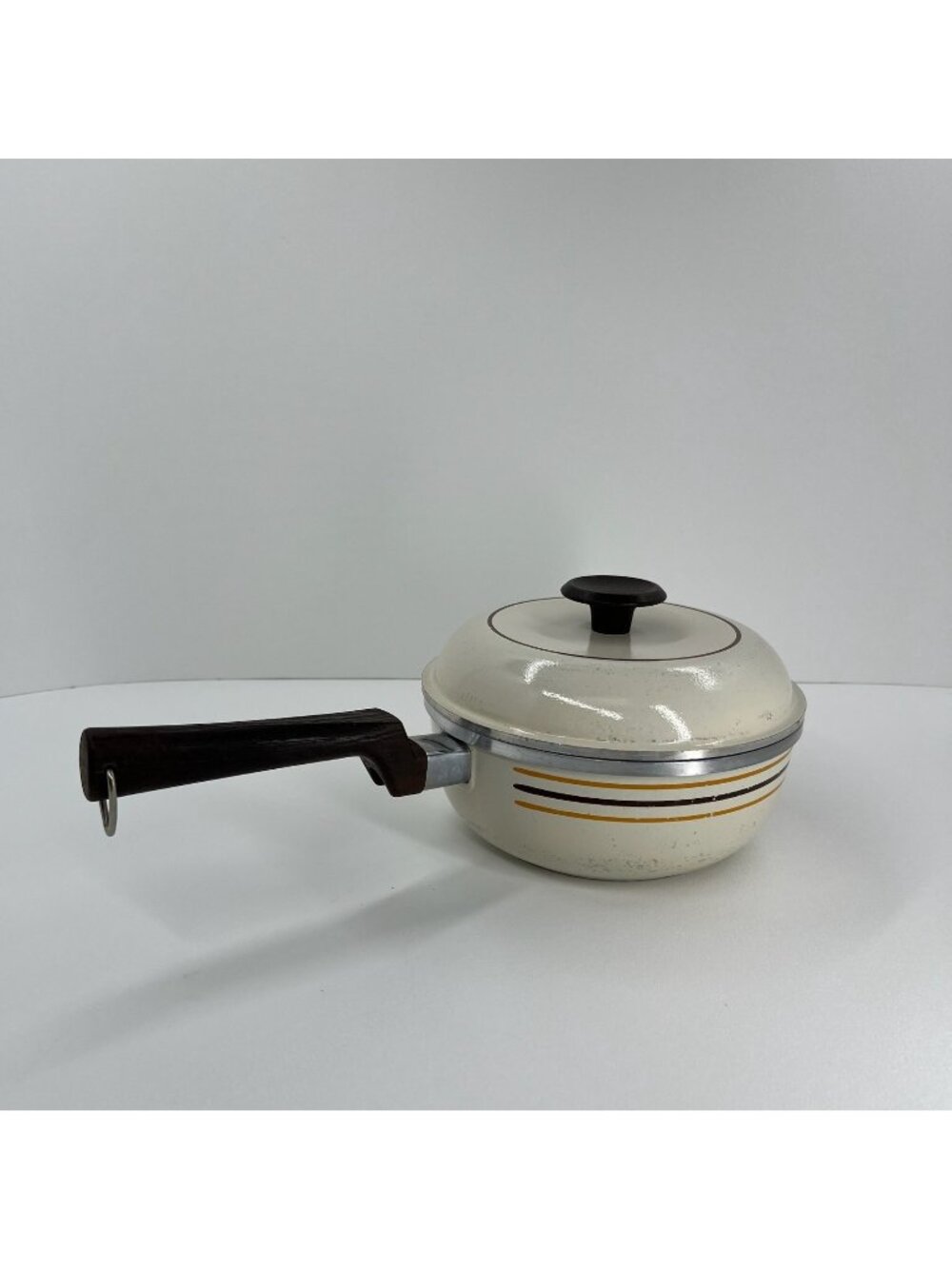 Vintage Regal Ware Cast Aluminum 8"  Sauce Pan Lid Non Stick Cream Brown Retro